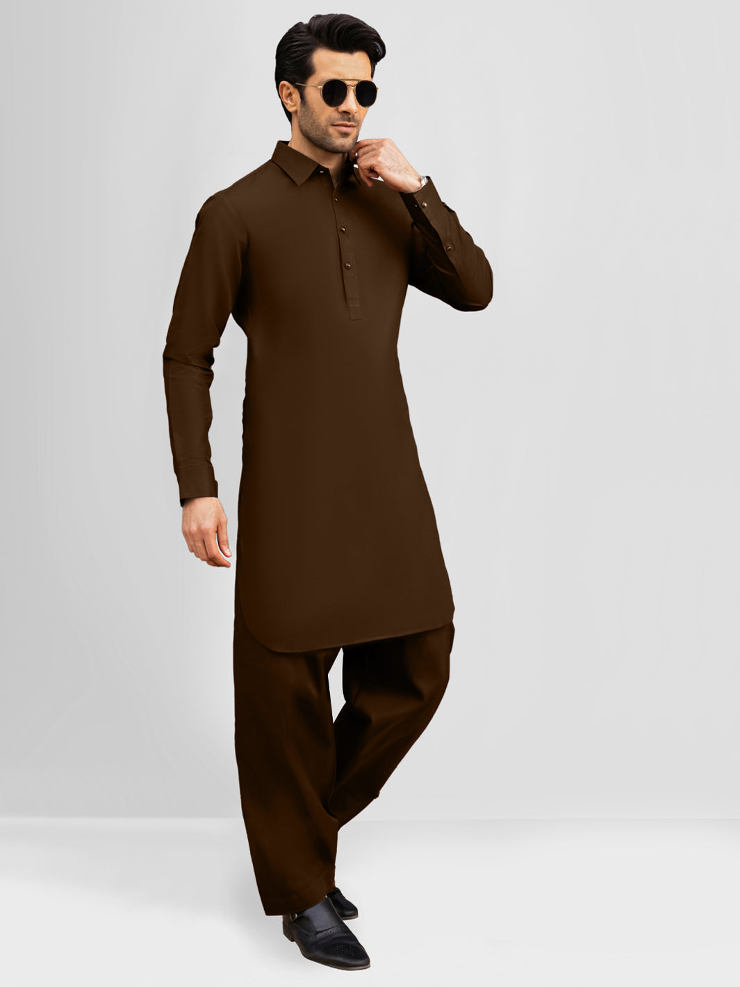 Brown Cotton Unstitched Fabric | PMU 1015