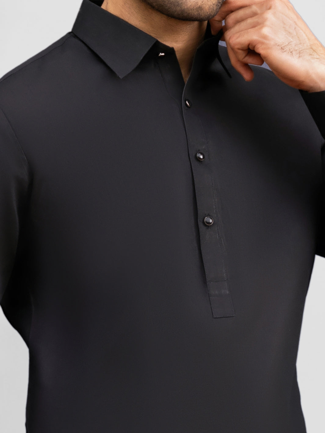 Black Cotton Unstitched Fabric | PMU 1013