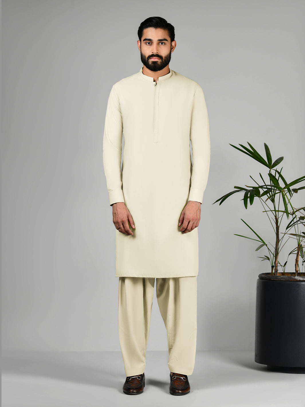Cream Latha Unstitched Fabric | PMU 1022