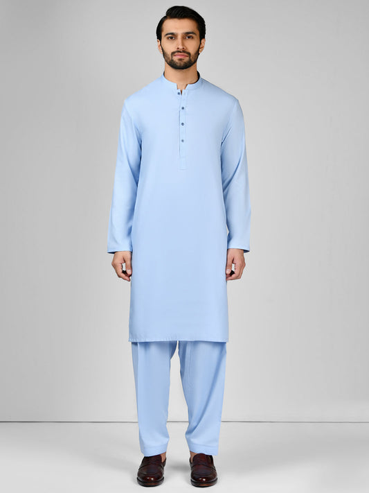 Blue Blanded Unstitched Fabric | PMU 1011