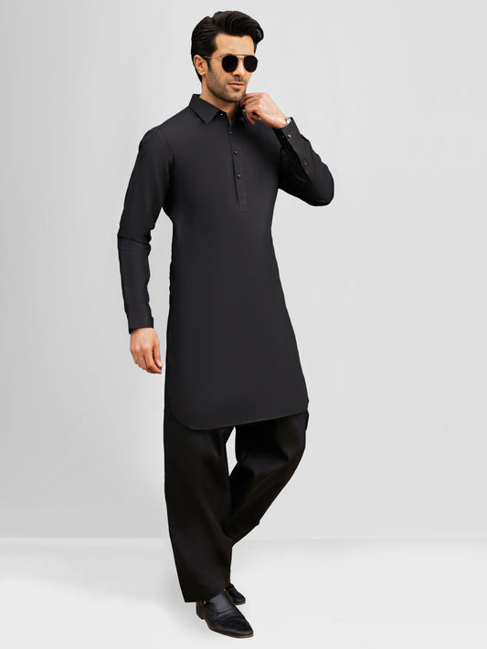 Black Cotton Unstitched Fabric | PMU 1013