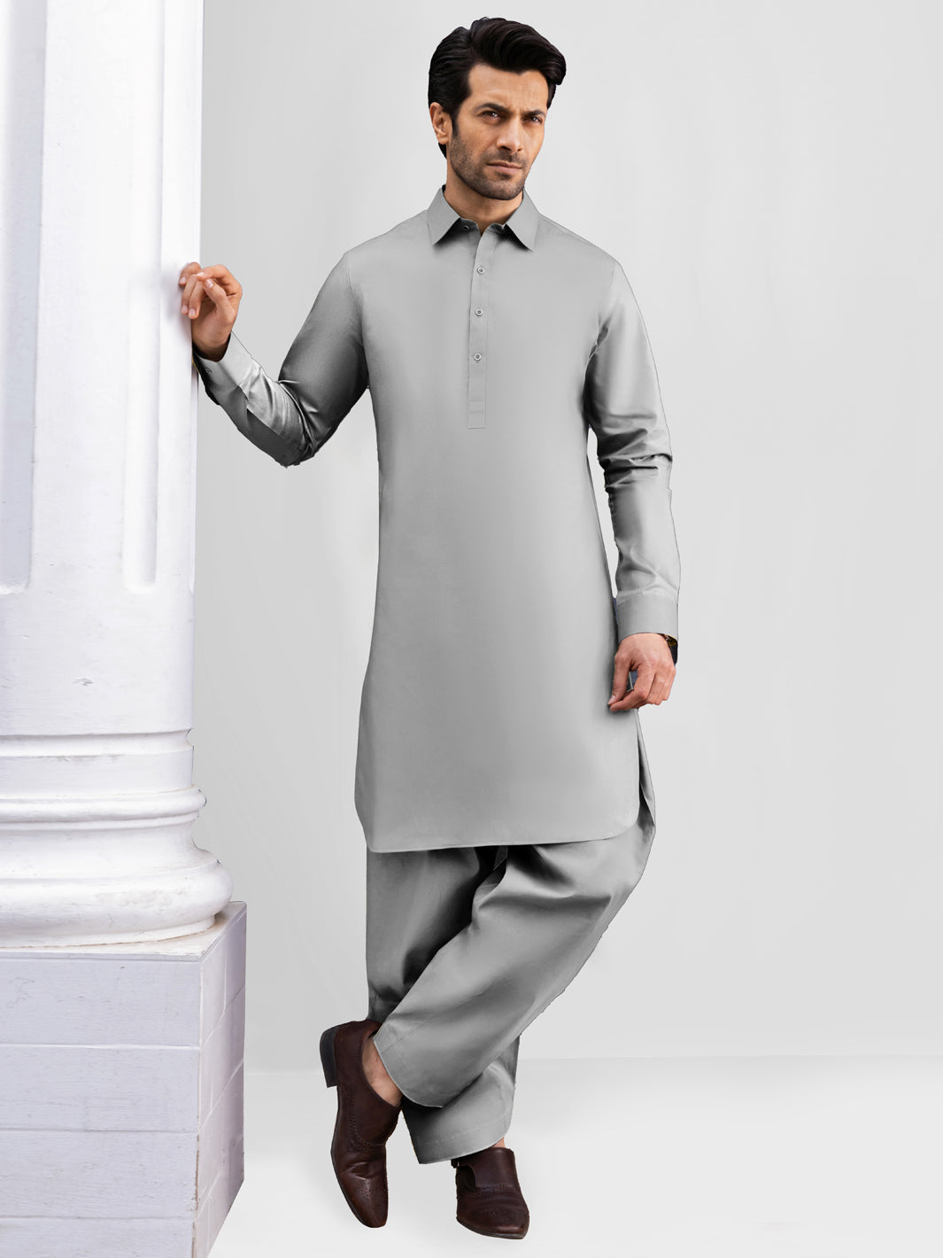 Grey Cotton Unstitched Fabric | PMU 1017