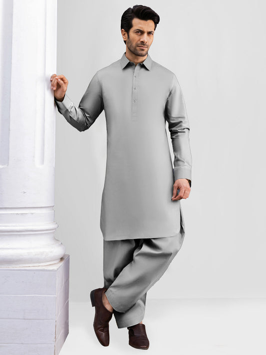 Grey Cotton Unstitched Fabric | PMU 1017