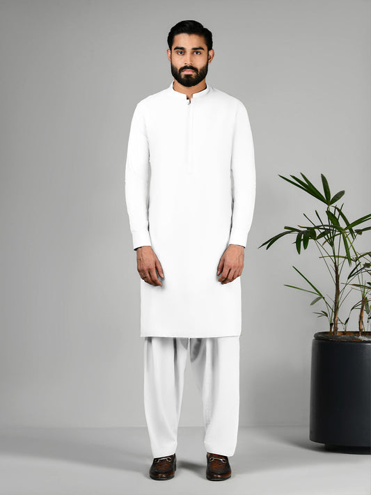 White Latha Unstitched Fabric | PMU 1026