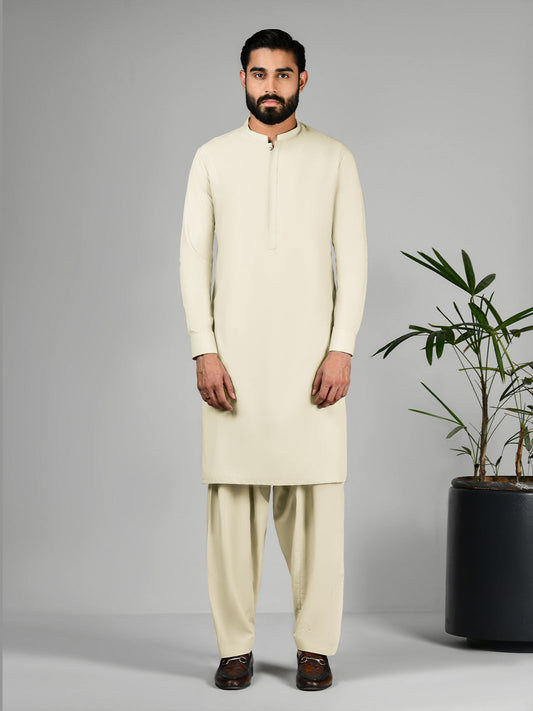 Cream Latha Unstitched Fabric | PMU 1022