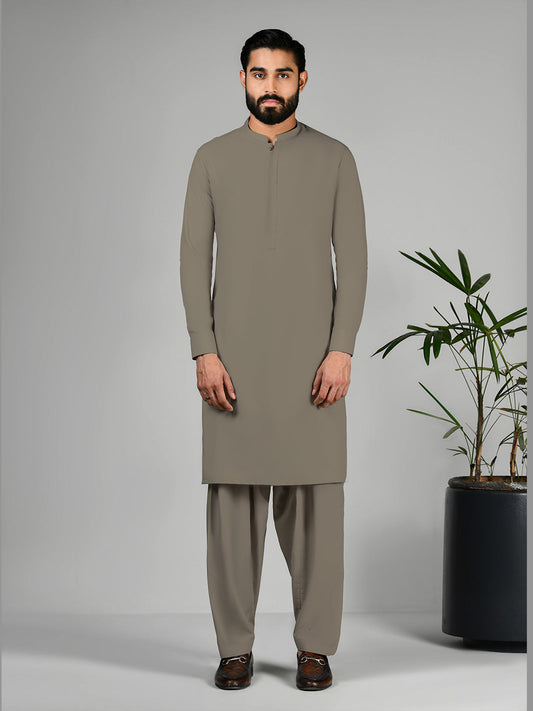 Fungi Brown Latha Unstitched Fabric | PMU 1019