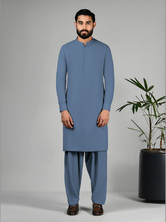 Denim Blue Latha Unstitched Fabric | PMU 1018