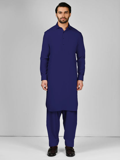 Blue Blended Unstitched Fabric | PMU 1003