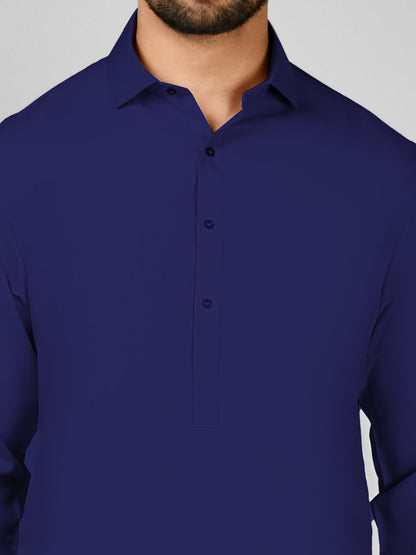Blue Blended Unstitched Fabric | PMU 1003